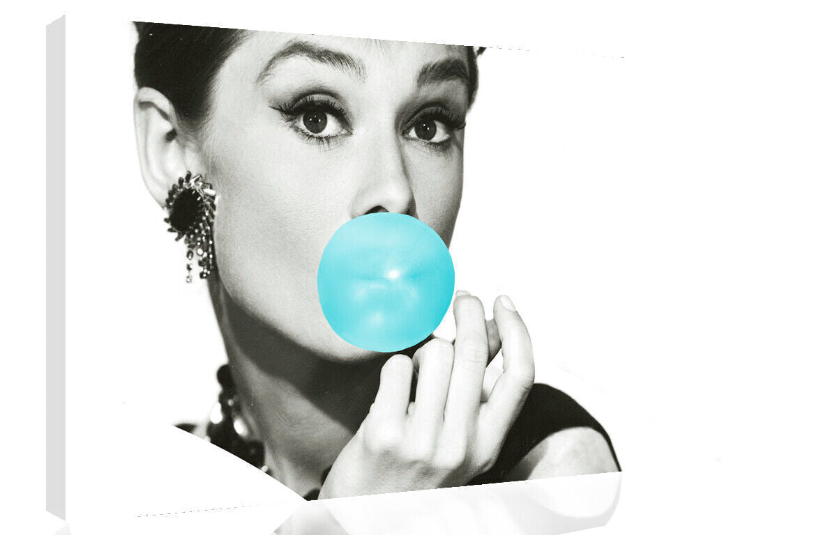 Audrey Hepburn Blue Bubblegum Bubble Gum Canvas Wall Art Print Picture All sizes