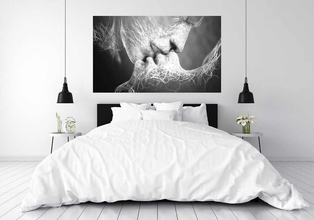 Black & White Love Kiss Abstract Art on CANVAS WALL ART Picture Print A4 A1 A2