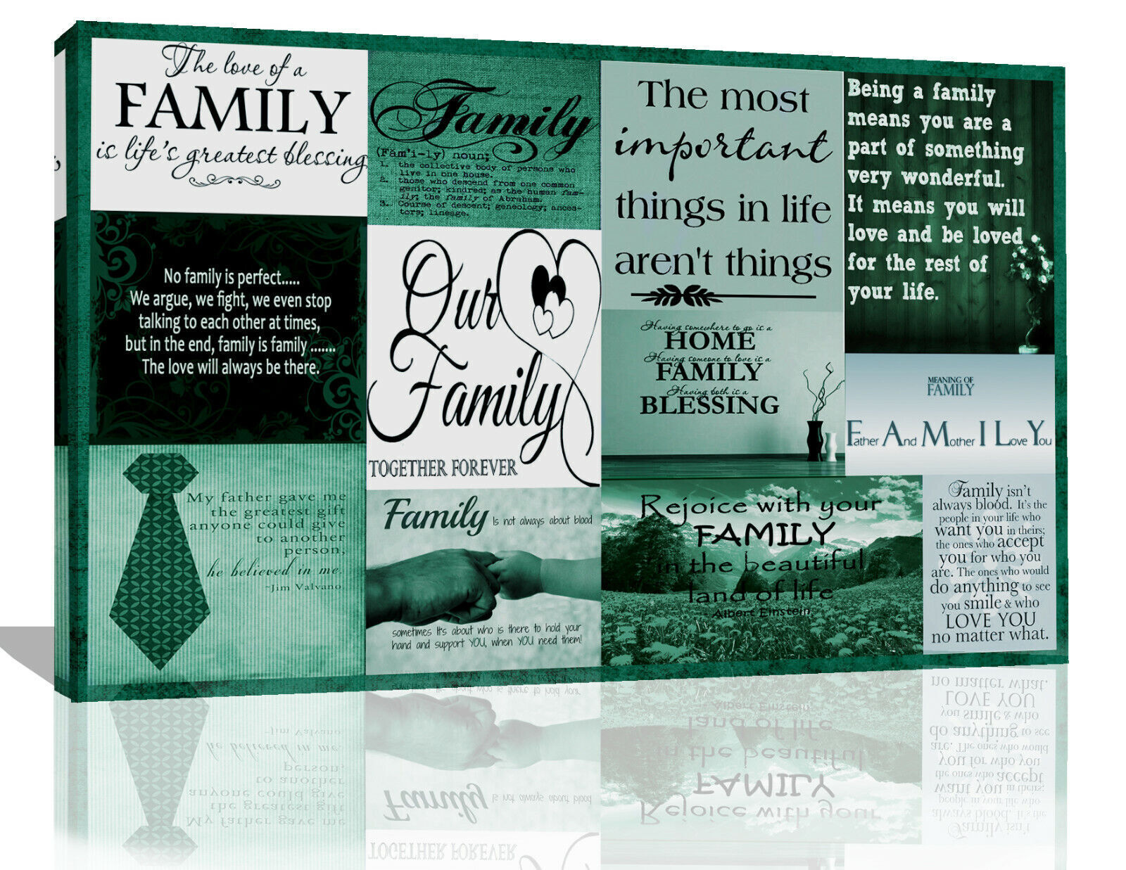 Family Quotes in Emerald Green Canvas Wall Art Picture Print- ALL SIZES