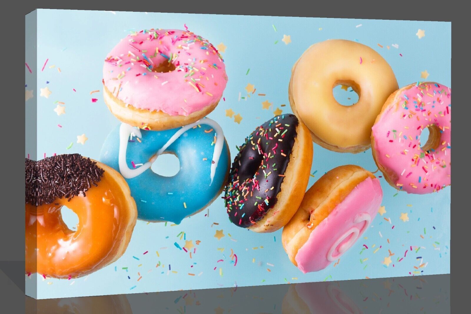 Colourful Brown Pink Blue Doughnut With Cream Food Canvas Wall Art Picture Print