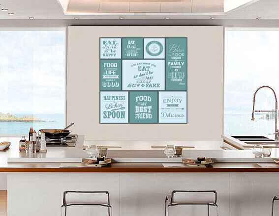 Duck Egg Blue Kitchen Quotes Collage Canvas Wall Art Picture Print