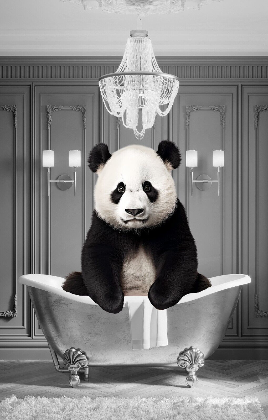 Animal Panda bathing in bathtub Canvas Wall Art Picture Print