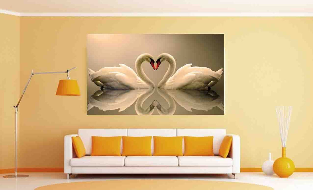 Loving Swans Animal  CANVAS WALL ART Picture Print