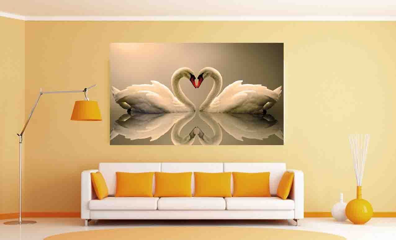Loving Swans Animal  CANVAS WALL ART Picture Print