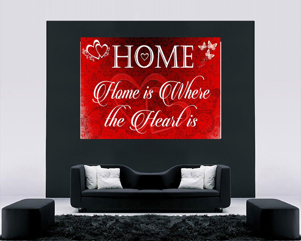 Home is where the heart is quote - Red Canvas Wall Art Picture Print- ALL SIZES