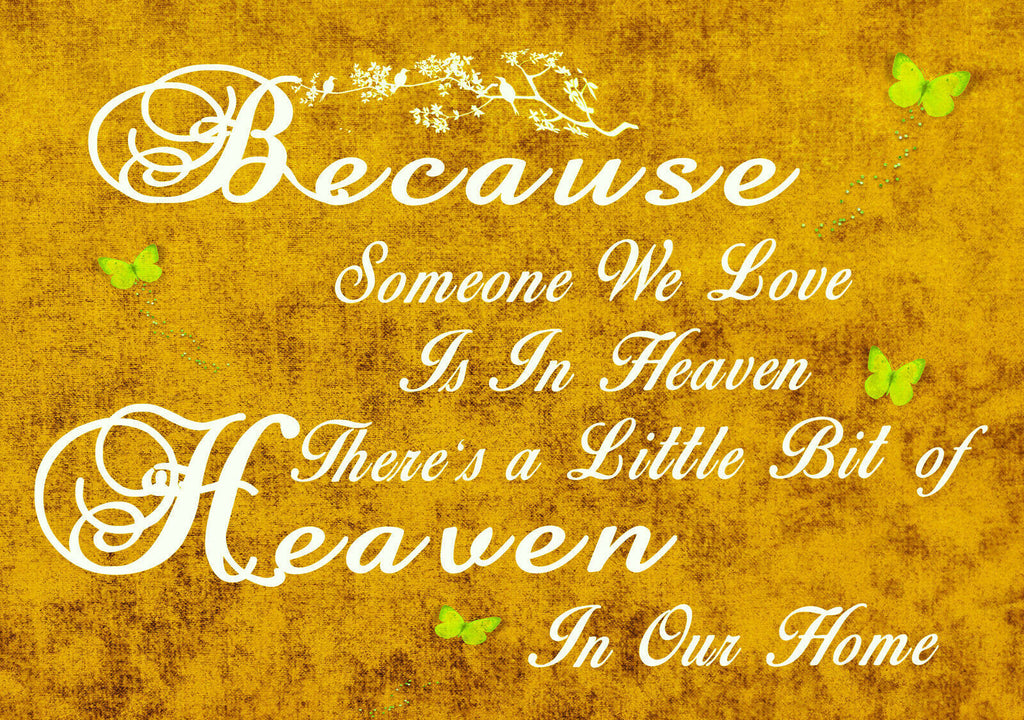 Mustard Yellow Heaven In Our Home Quote Canvas Wall Art Picture Print