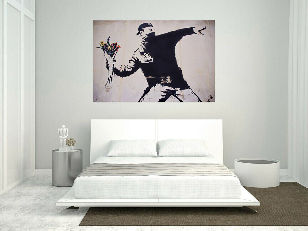 Banksy Flower Thrower Canvas Graffiti Wall Art Picture Print Different Sizes