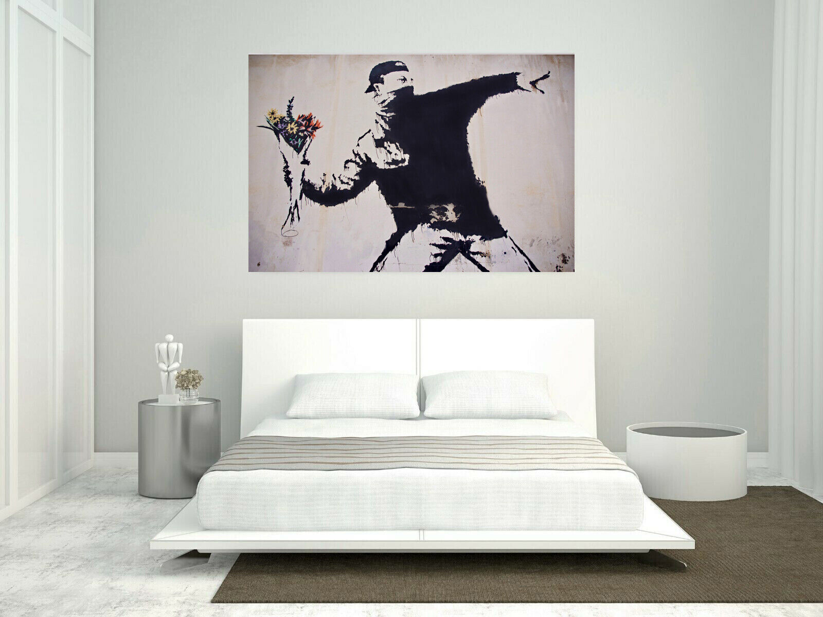 Banksy Flower Thrower Canvas Graffiti Wall Art Picture Print Different Sizes