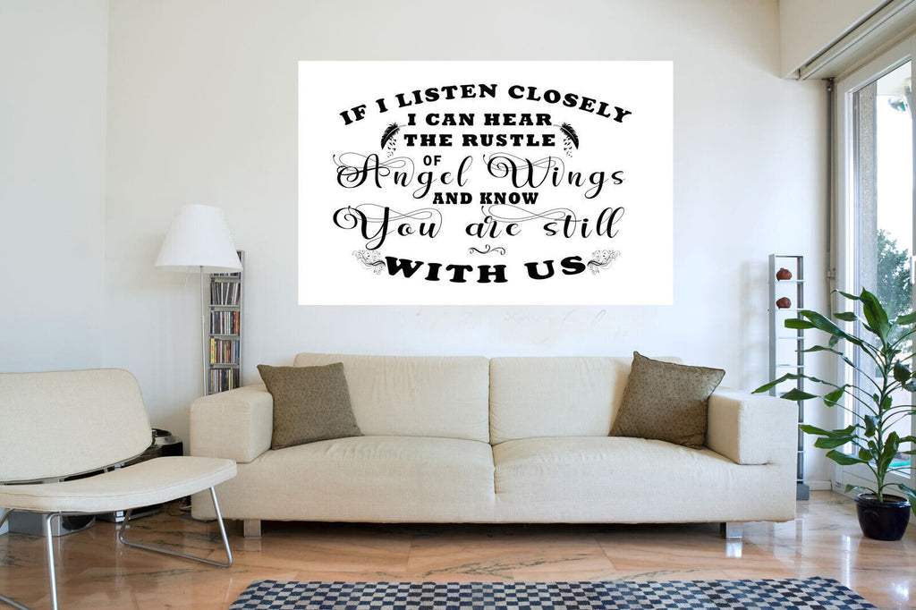 If I listen closely Angel Wings quote Canvas Wall Art Picture Print Black &White