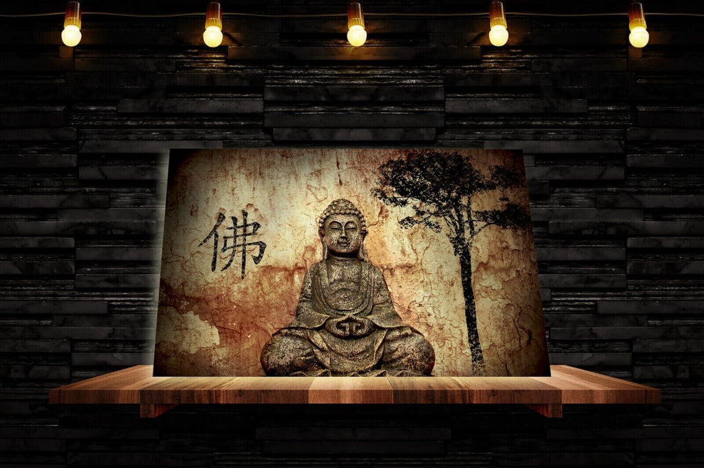 Religion Buddha With Chinese Fo Religion Canvas Wall Art Picture Print