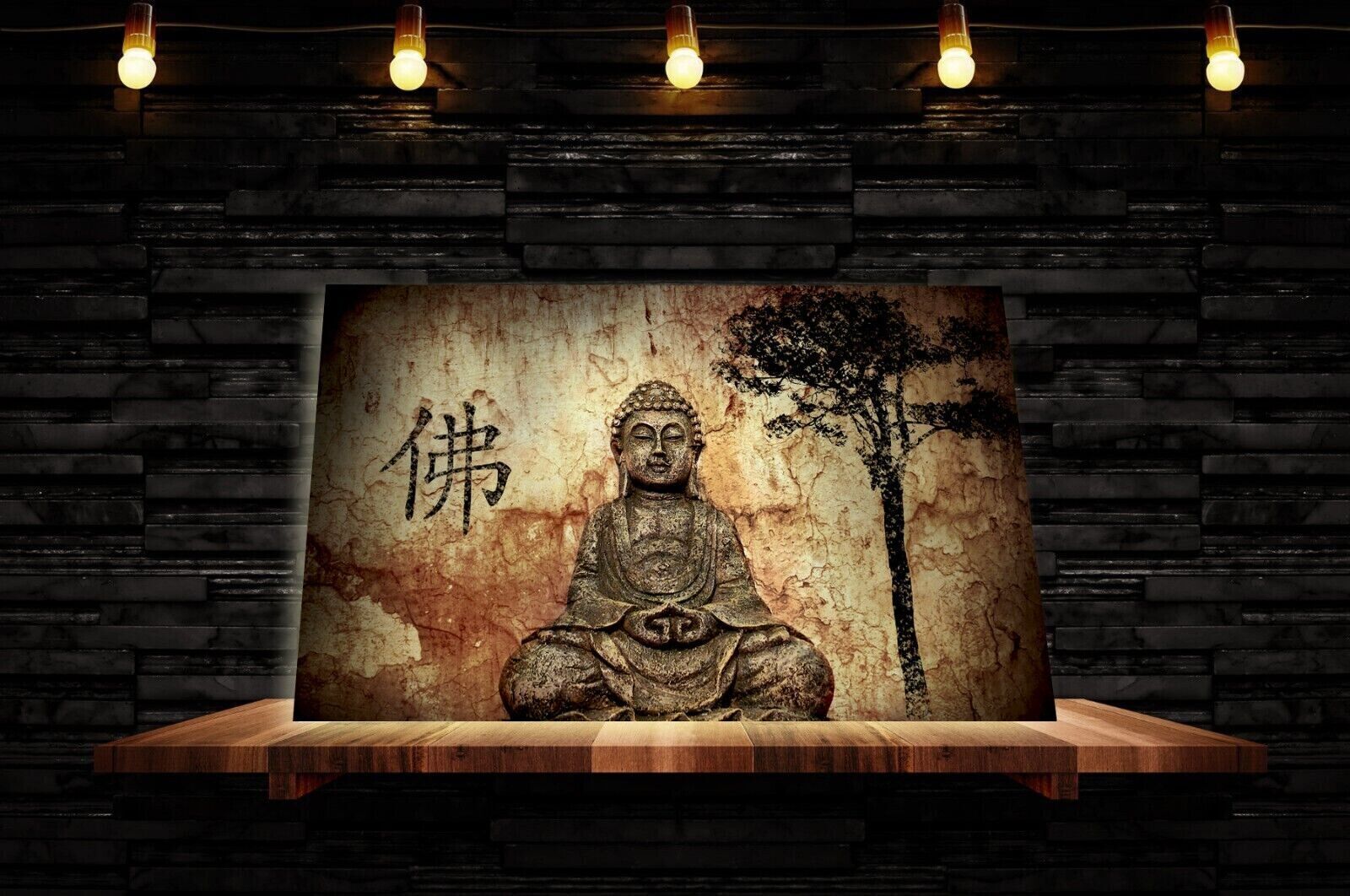 Religion Buddha With Chinese Fo Religion Canvas Wall Art Picture Print