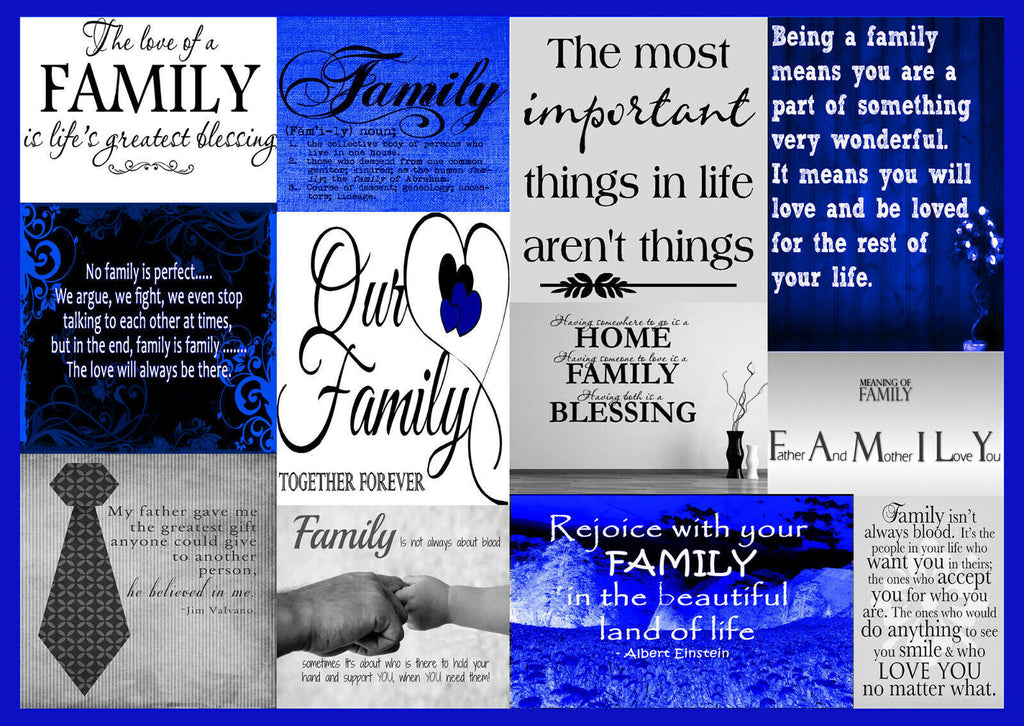 Navy Blue and Grey Family Love Quotes Canvas Wall Art Picture Print