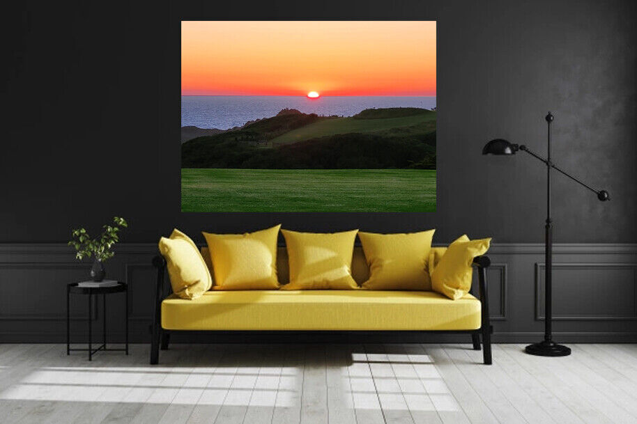 Sunset over Cornwall sea landscape Premium Cotton Canvas Wall Art Picture Print