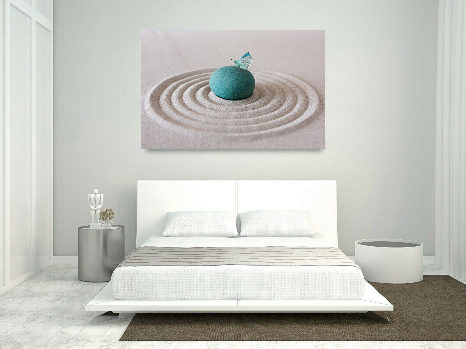 DUCK EGG BLUE ZEN PEBBLE & BUTTERFLY SAND RIPPLE Canvas Wall Art Picture Print