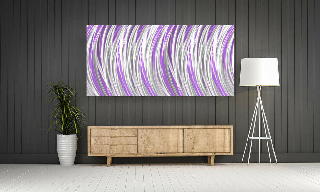 Grey Lilac Stripes Modern Abstract Canvas Wall Art Picture Print
