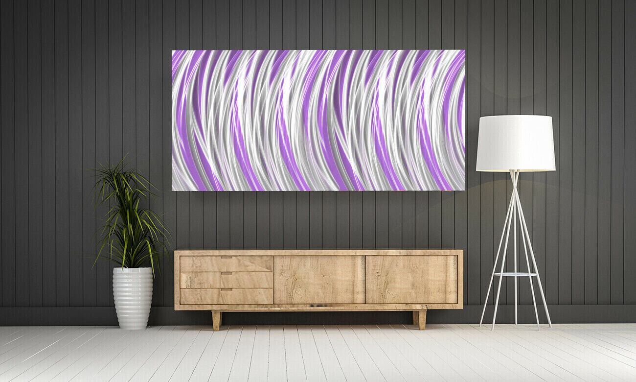 Grey Lilac Stripes Modern Abstract Canvas Wall Art Picture Print