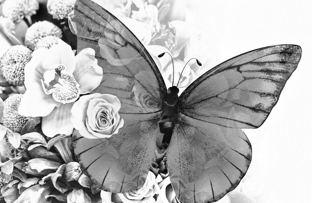 Black & White butterfly floral abstract background Canvas Wall Art Picture Print