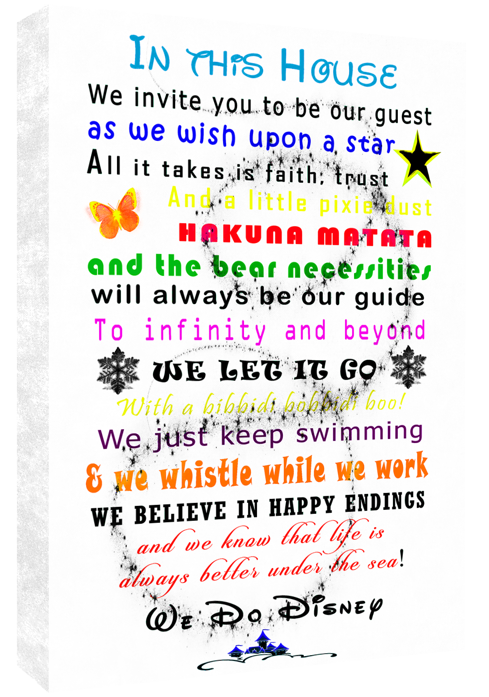 We Do Disney In This House Quote on CANVAS WALL ART Print Multi coloured / white