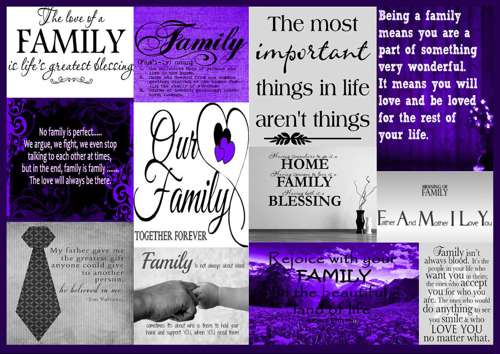 Family Quotes Canvas Wall Art Picture Print Purple border and Grey 100% cotton