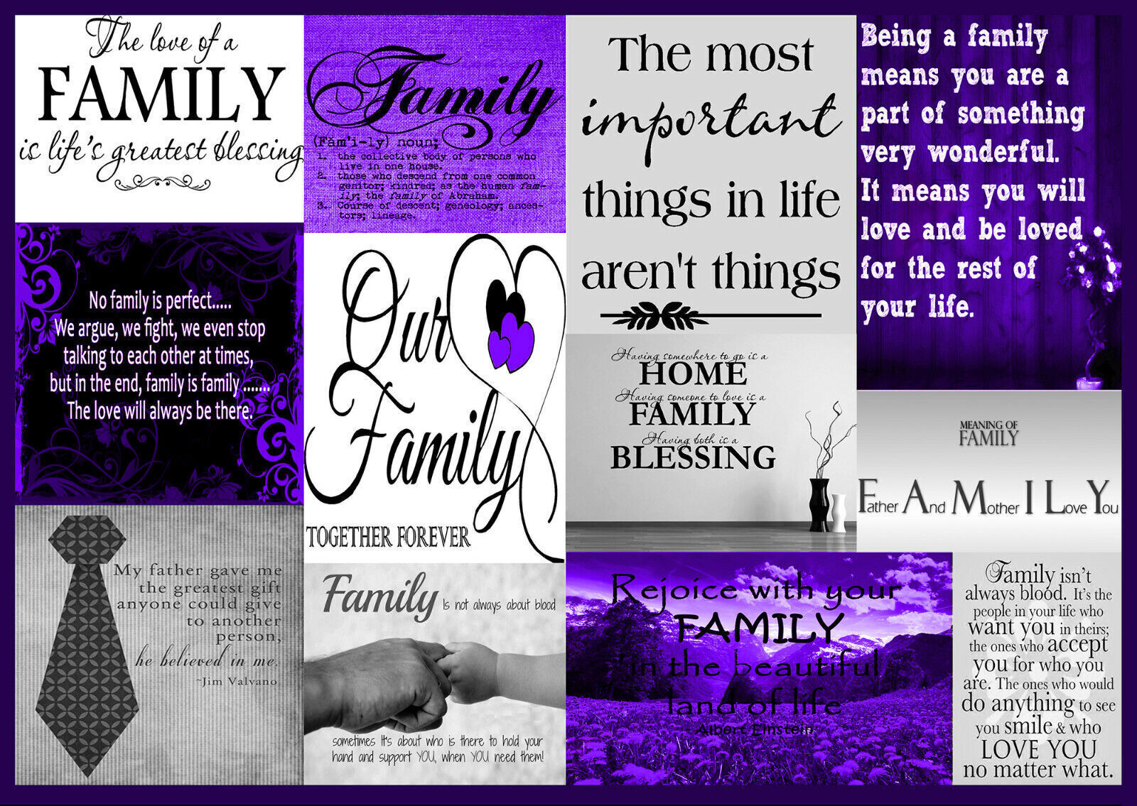 Family Quotes Canvas Wall Art Picture Print Purple border and Grey 100% cotton