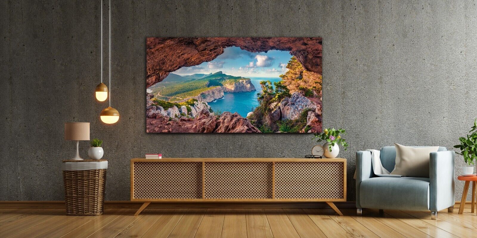 View of Caccia cape from a cave , Sardinia Italy CANVAS WALL ART Picture Print