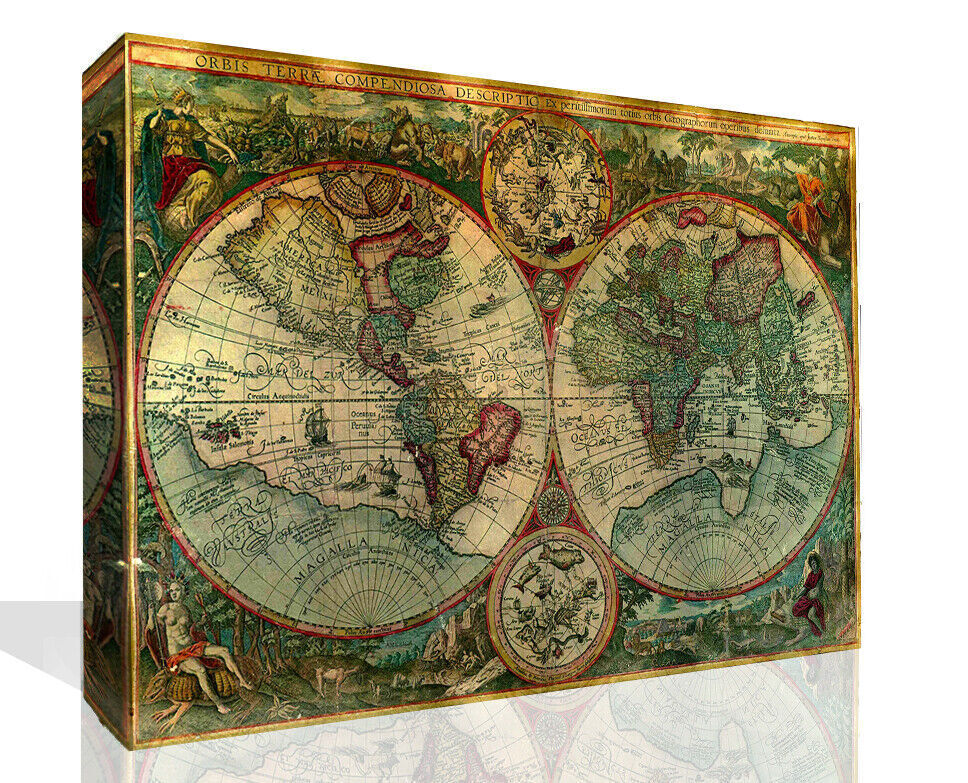 Old World Atlas Latin Maps Flags SINGLE CANVAS WALL ART Picture Print