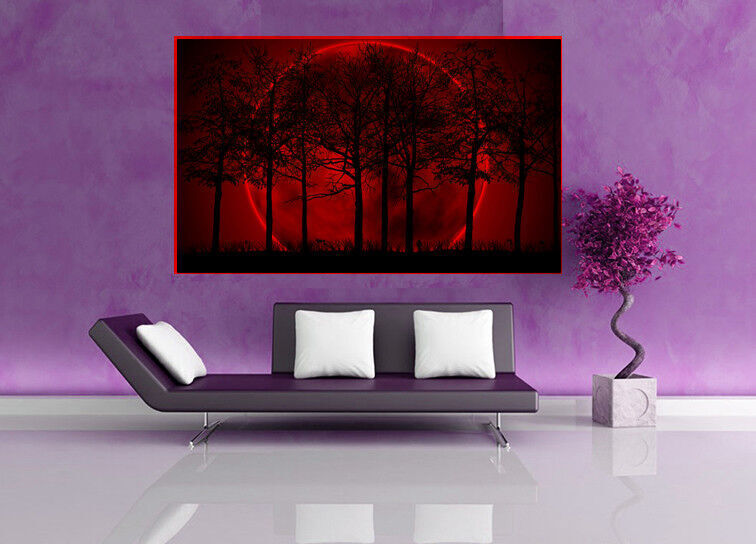 Red & Black Modern Landscape Cotton Canvas Wall Art Picture Print - All sizes