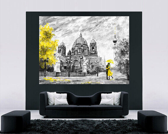 Yellow Berlin City Umbrella Canvas Wall Art Picture Print Oil Painting