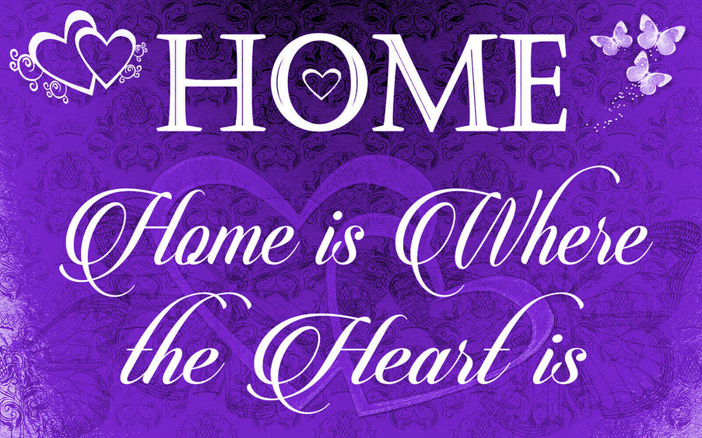 Home is where the heart is quote Purple Canvas Wall Art Picture Print