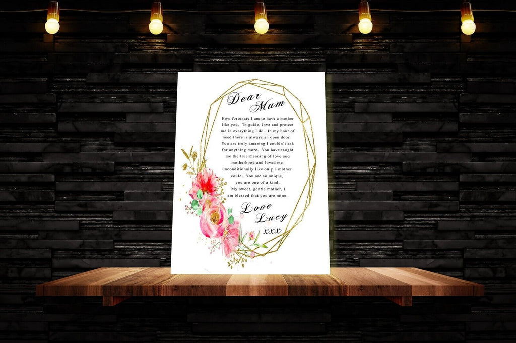 Dear Mum Poem Personalised Canvas Wall Art Picture Print