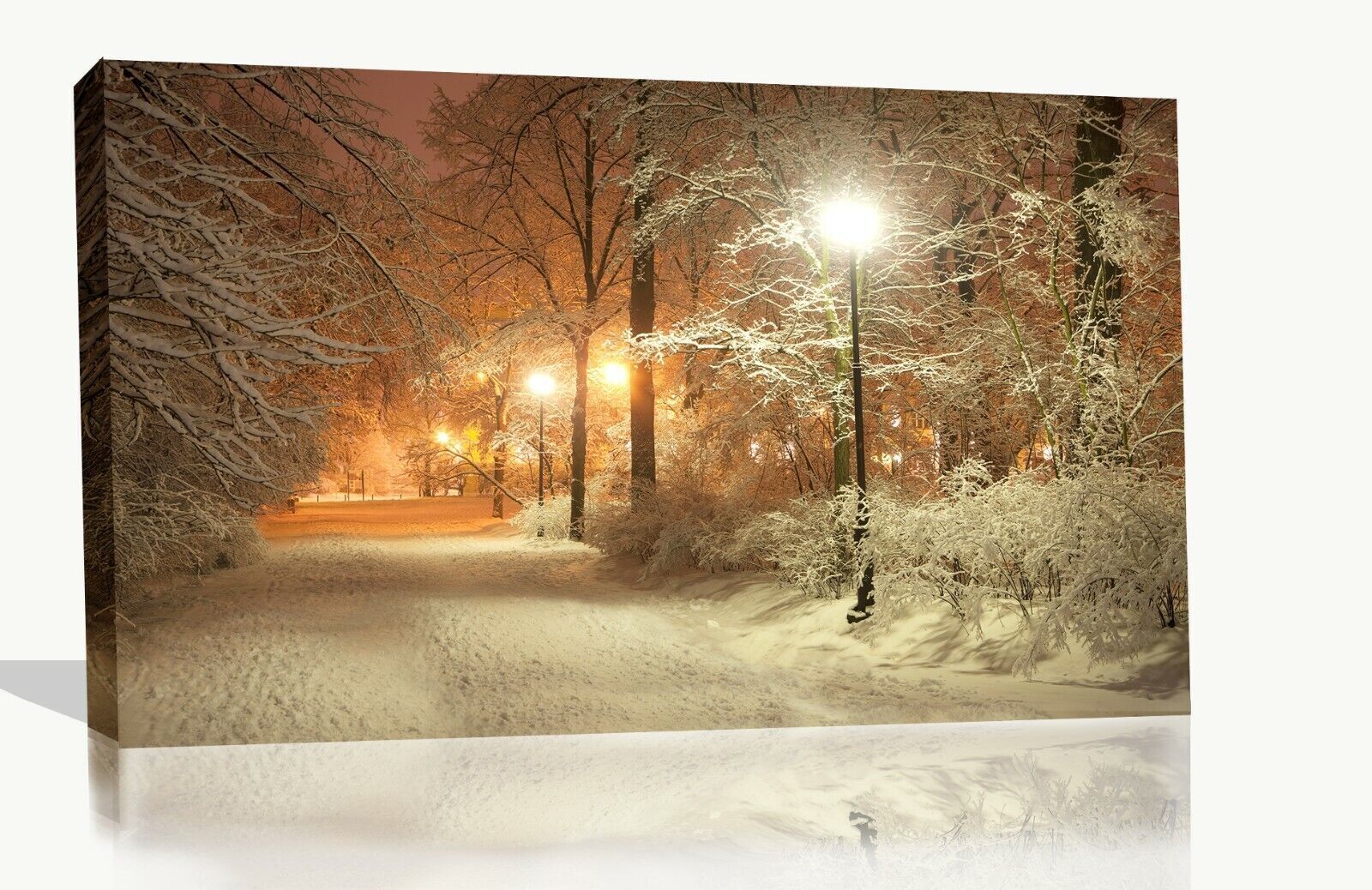 Warm Winters Night Snow Scene Landscape Canvas Wall Art Picture Print