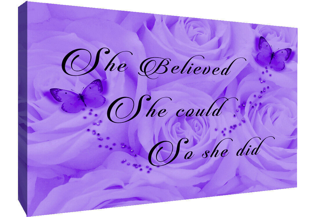'She Believed She Could' Quote Canvas Wall Art Picture Print Purple
