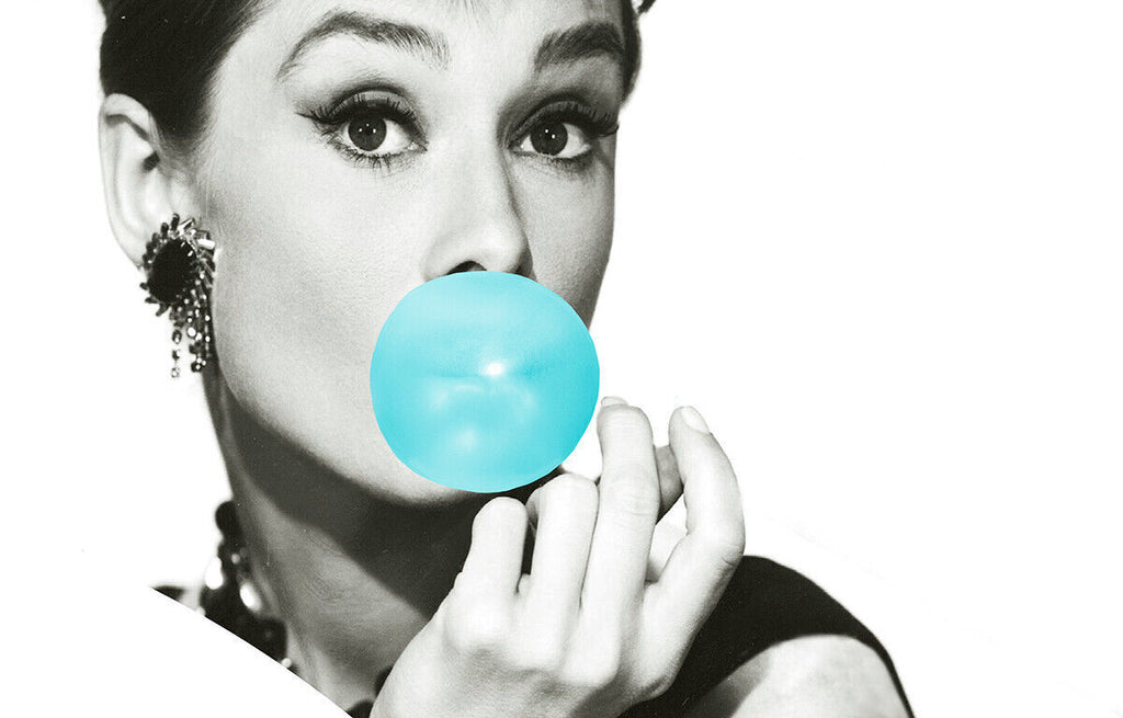 Audrey Hepburn Blue Bubblegum Bubble Gum Canvas Wall Art Print Picture All sizes