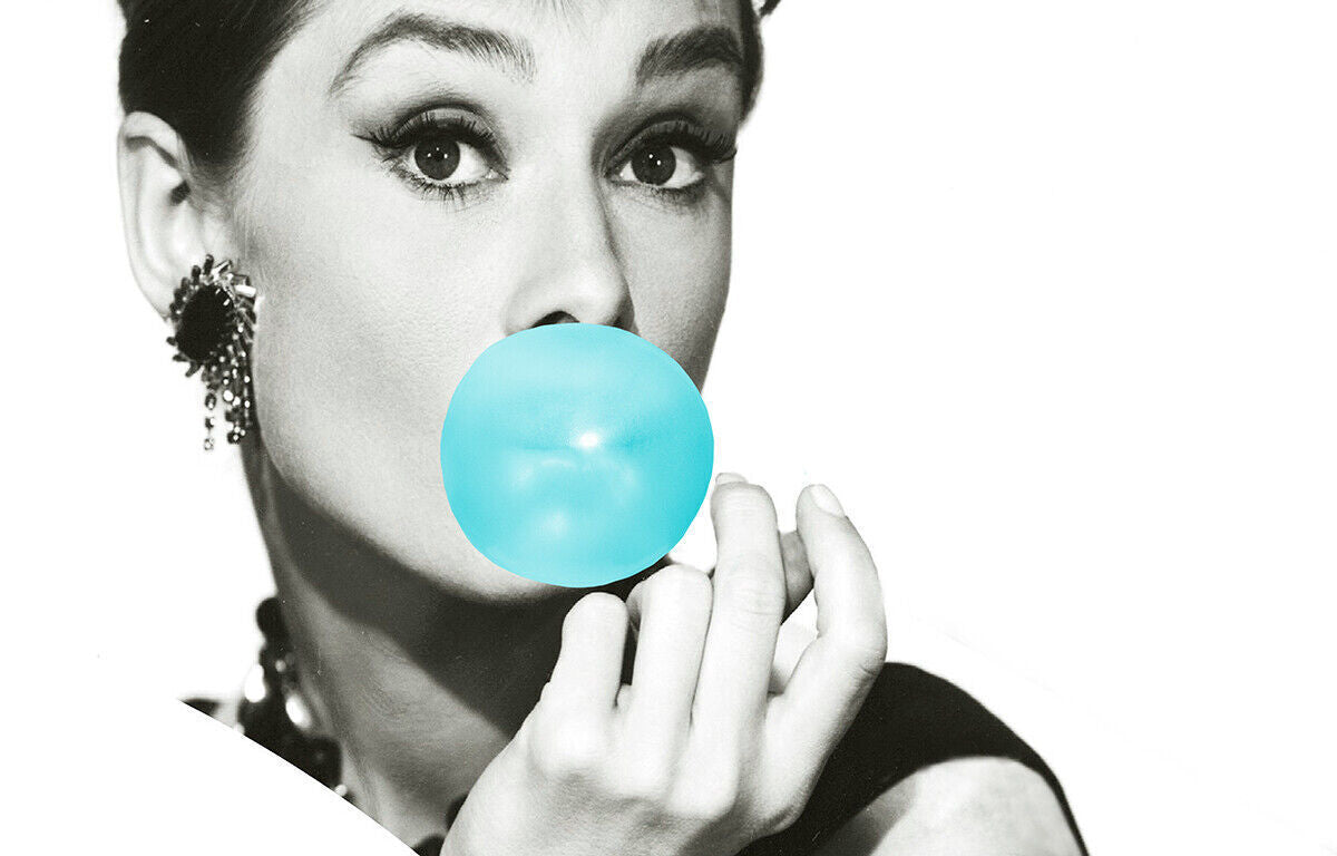 Audrey Hepburn Blue Bubblegum Bubble Gum Canvas Wall Art Print Picture All sizes