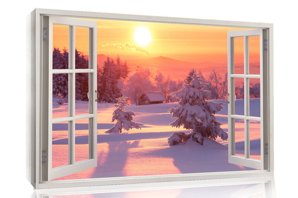 Sunset in the Winter Snow 3D Window Effect Canvas Wall Art Picture Print