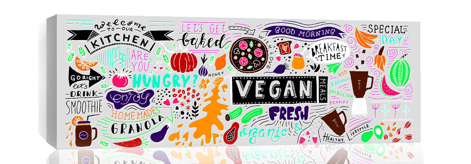 Kitchen Food Typography Words Panoramic Canvas Wall Art Picture Print