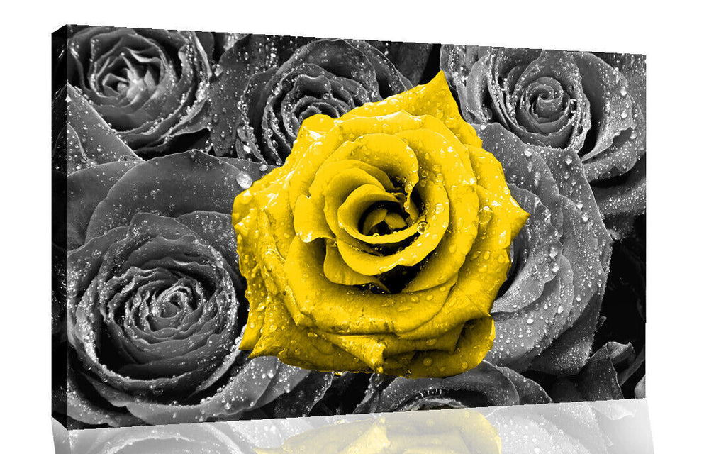 Floral Yellow Rose on Bed of Roses Abstract CANVAS WALL ART Picture Print