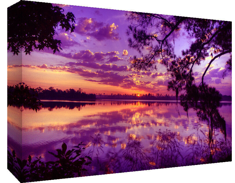 Purple Tones Sunset at Lake - Cotton Canvas Wall Art Picture Print- ALL SIZES