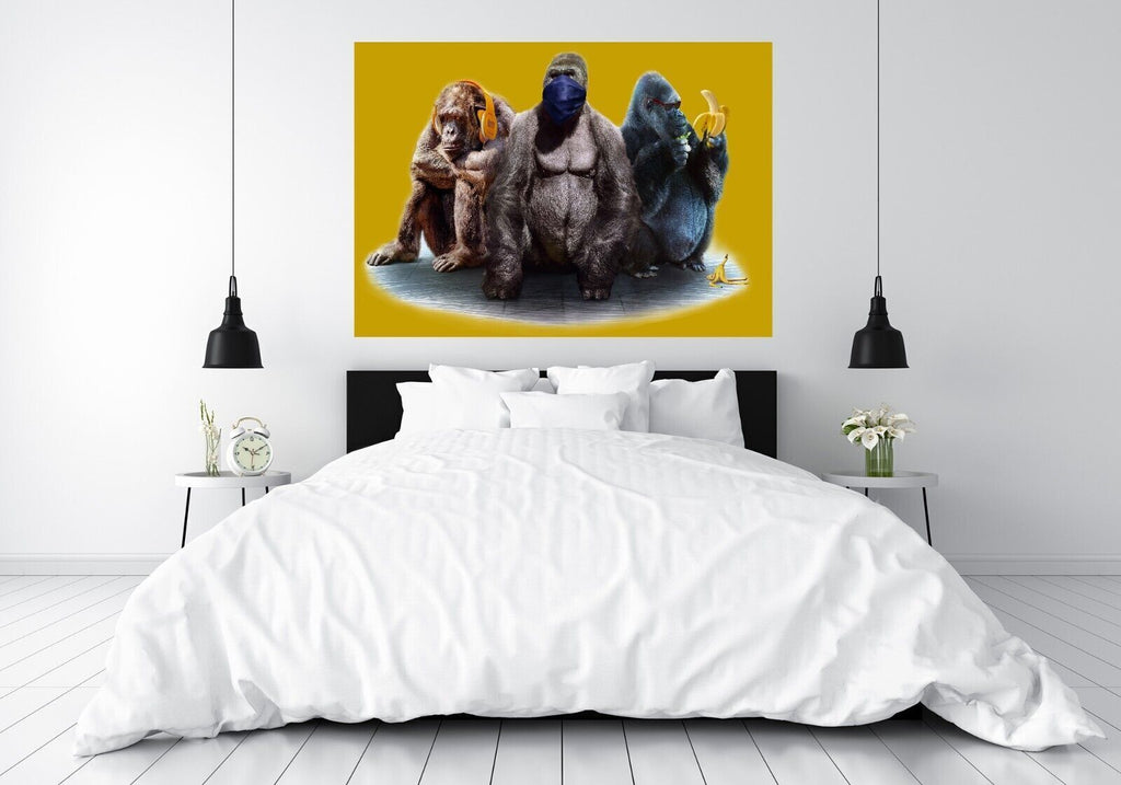 Mustard 3 Modern Wise Gorillas Abstract Canvas Wall Art Picture Print