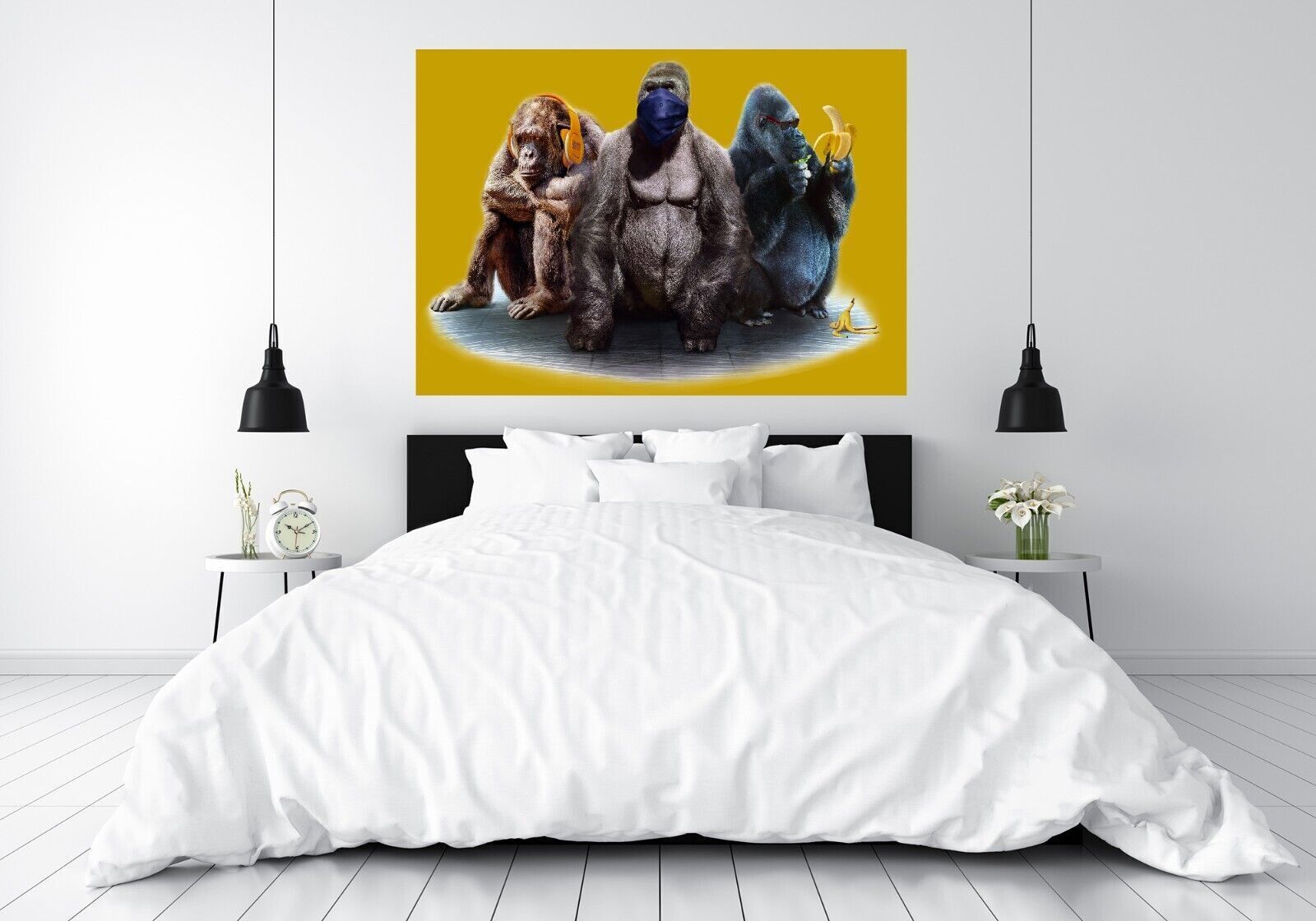 Mustard 3 Modern Wise Gorillas Abstract Canvas Wall Art Picture Print