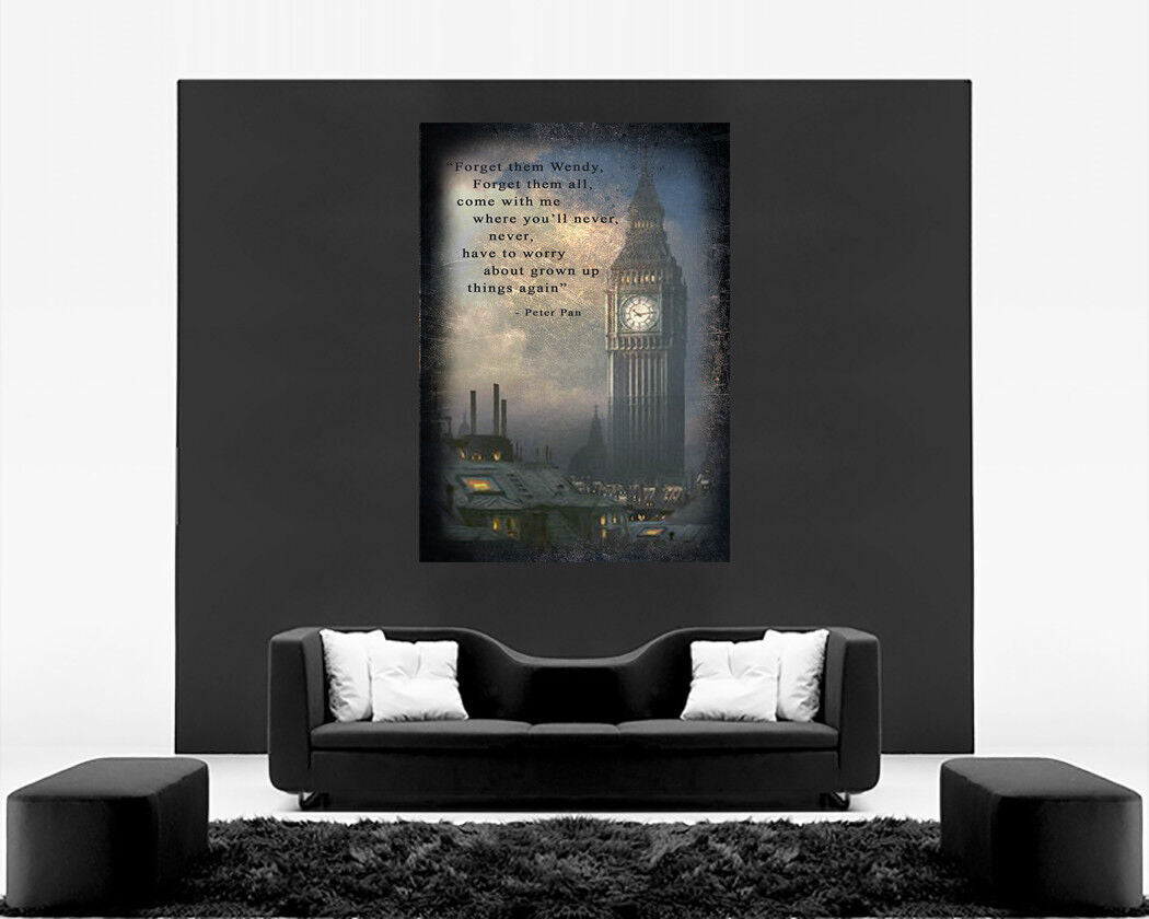 Children's Peter Pan Quote on 100% Cotton Canvas Wall Art Print Picture