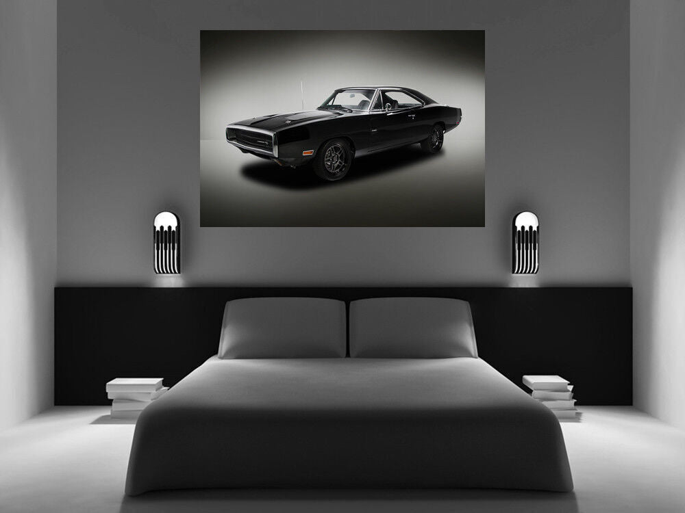 Black Vintage Dodge Charger Car Canvas Wall Art Picture Print Various Sizes
