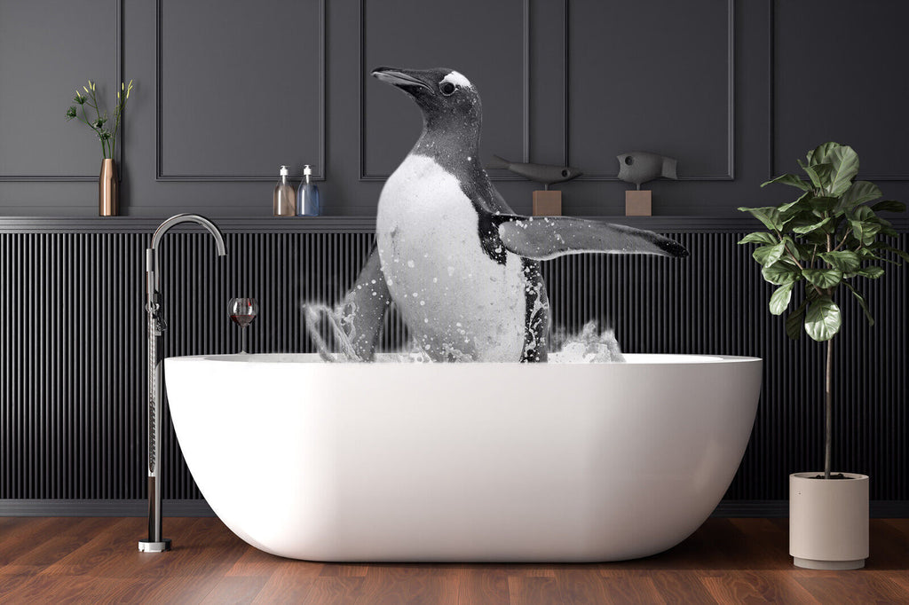Penguin bathing in bathtub Canvas Wall Art Picture Print
