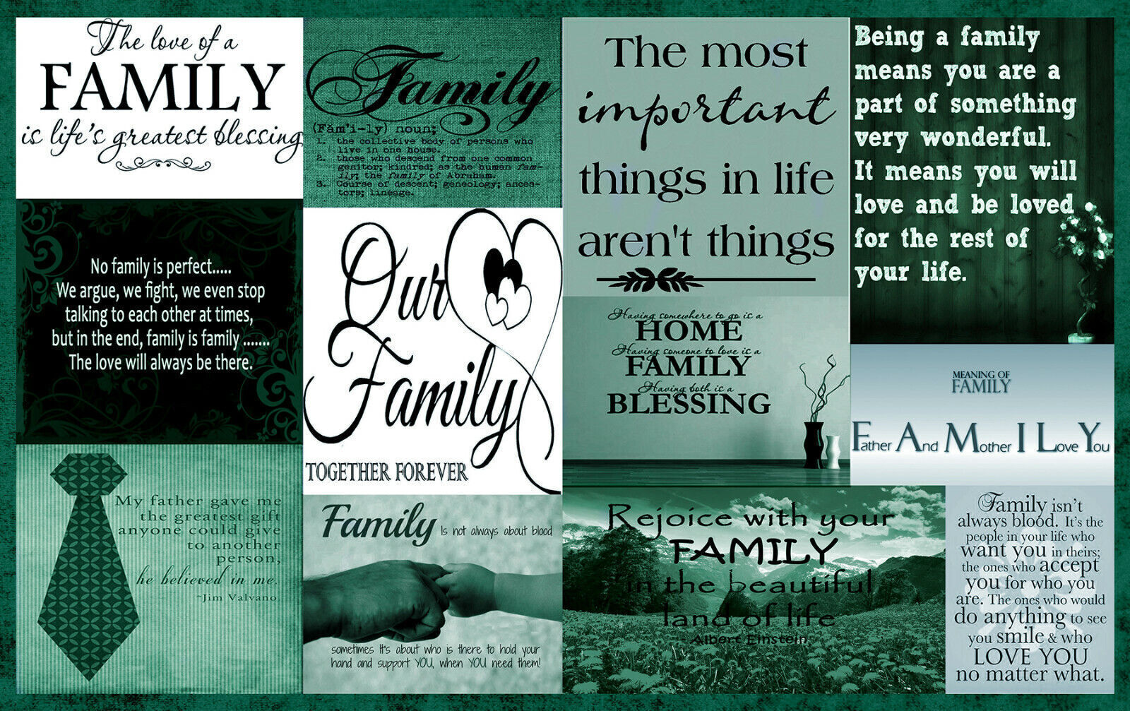 Family Quotes in Emerald Green Canvas Wall Art Picture Print- ALL SIZES