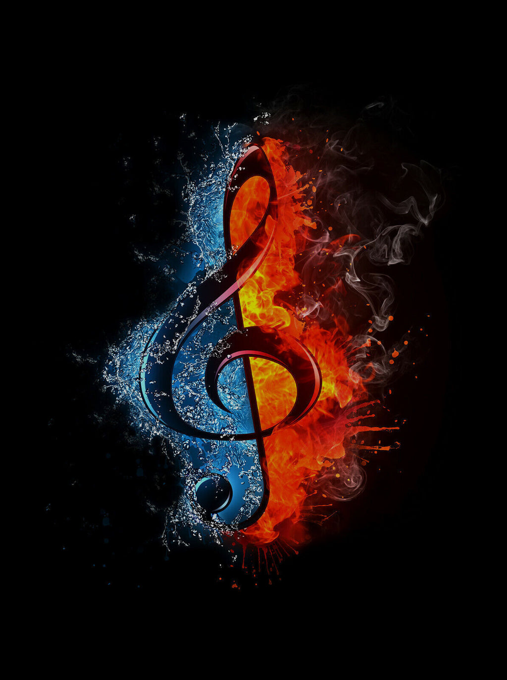 Music Treble Clef Ice & Fire Abstract CANVAS WALL ART PICTURE PRINT