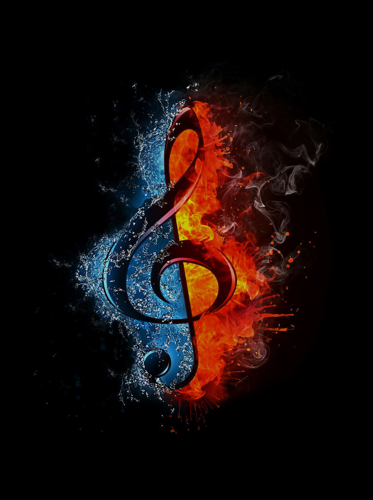Music Treble Clef Ice & Fire Abstract CANVAS WALL ART PICTURE PRINT