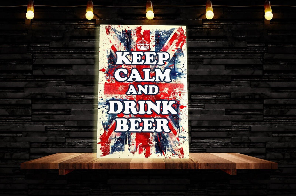 Keep Calm Art Print Red White Blue Drink Beer Quote Framed Canvas Wall Picture