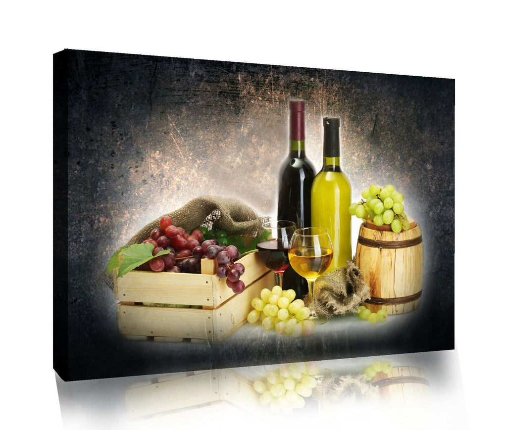 Abstract White and Red Wine and Grapes Canvas Wall Art Picture Print