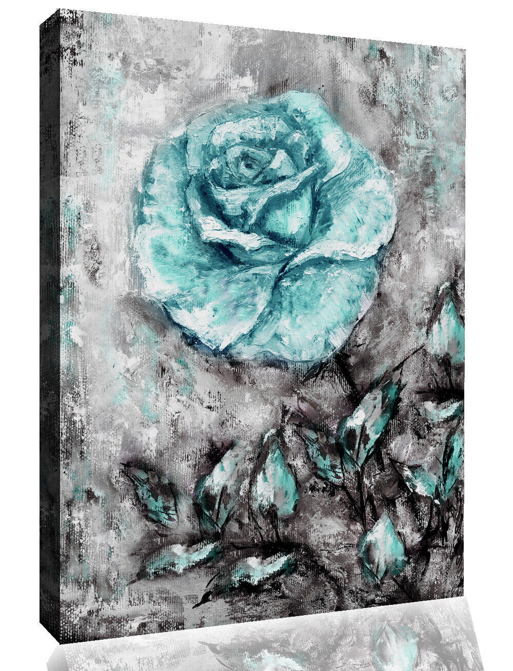Duck Egg Blue Rose Flower Oil Painting Canvas Wall Art Picture Print