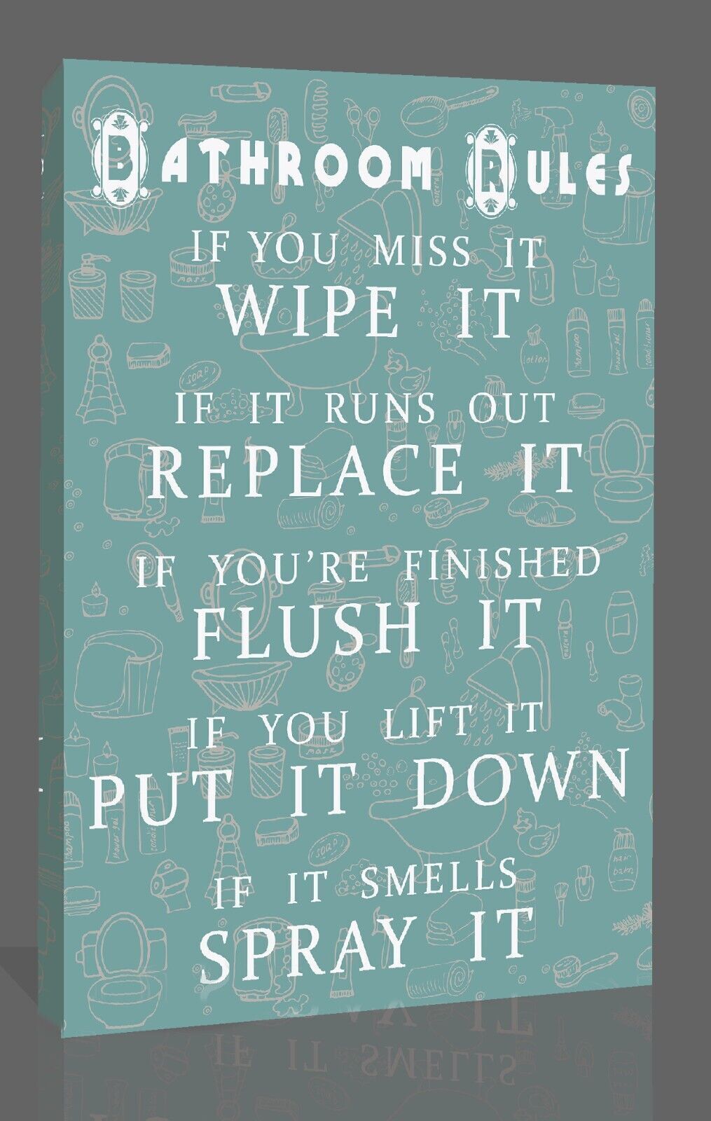Duck Egg Blue Bathroom Rules Quote CANVAS WALL ART Picture Print